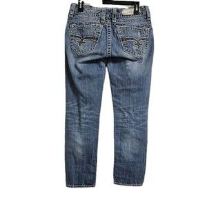 Rock Revival Amy Capri Jeans Women’s 29 (31x29) Blue Denim Low-Rise Embroidered